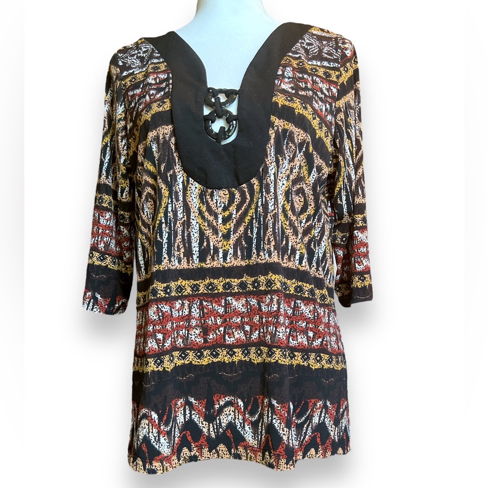 Judith EC black/tan/rust/white pattern tunic.  Size 1X